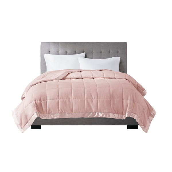 English Elm Lightweight Down Alternative Blanket with Satin Trim, Hypoallergenic OEKO‑TEX Twin, Moisture‑Wicking Comfort Blush 15.55 L x 12.8 W x 7.87 H B03598495