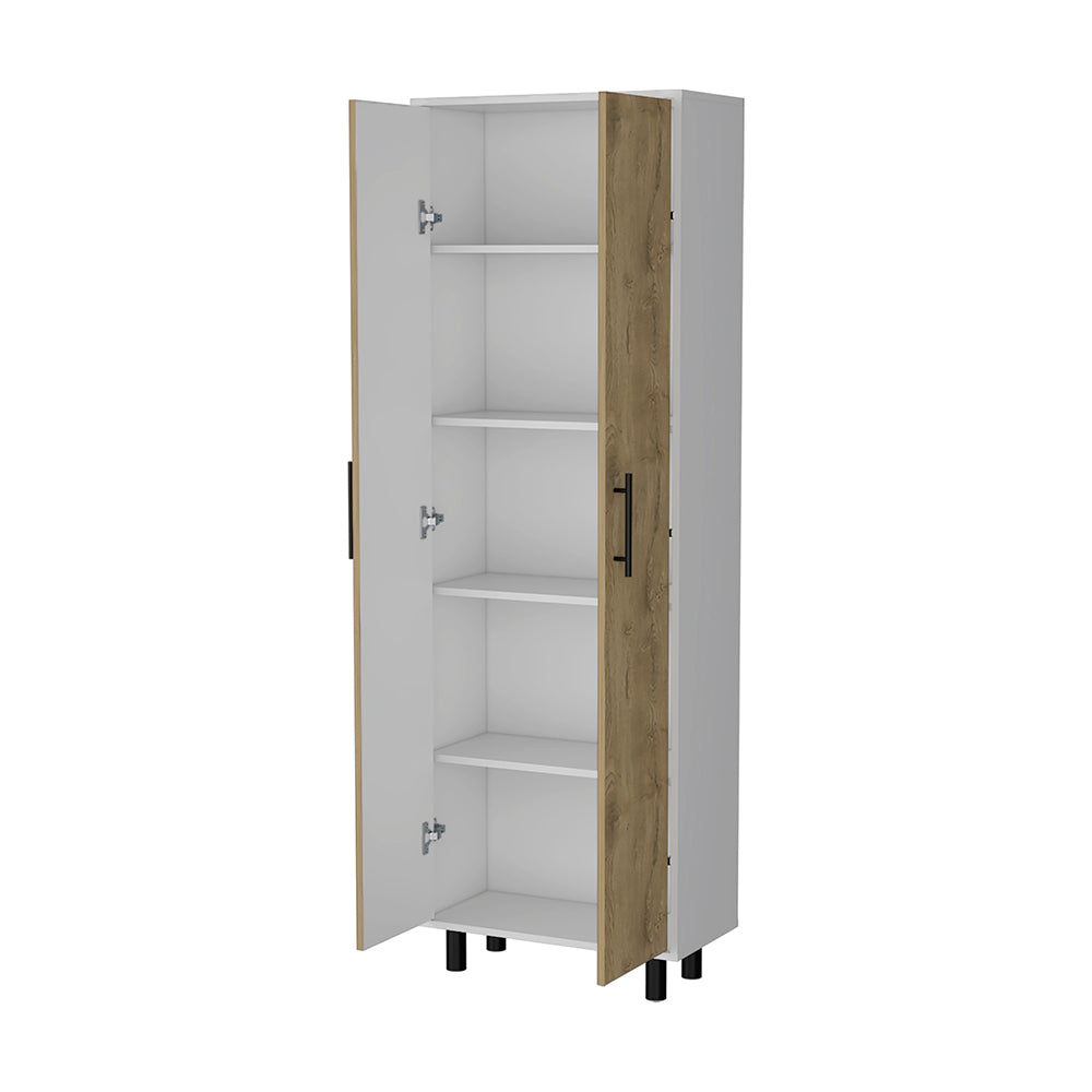 English Elm Fagan Tall 2-Door Pantry Cabinet with 5 Shelves, Slim White & Macadamia Design, Metal Handles B062103265