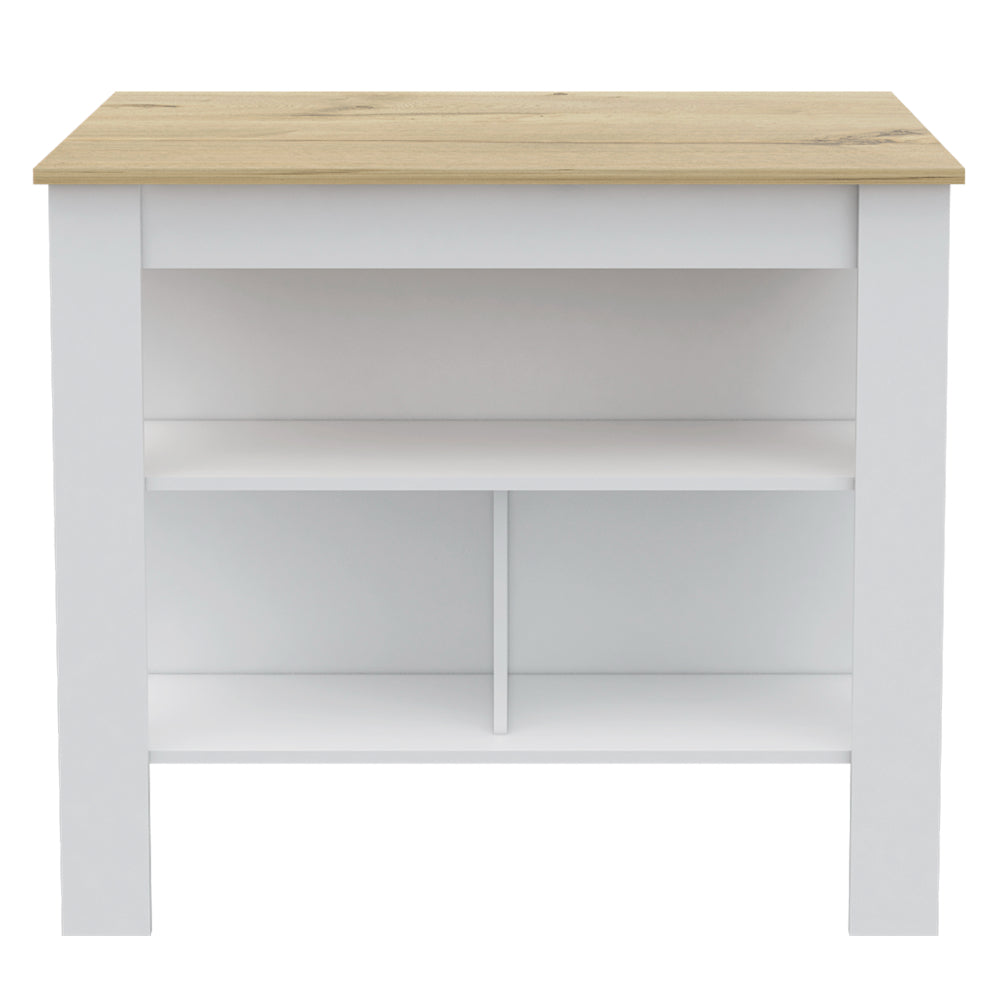 English Elm Burlingame Kitchen Island & Wall Cabinet Set — Antibacterial Prep Surface, 5 Shelves, 4 Doors, White Oak Finish B062S00201