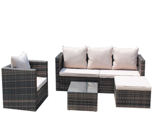 English Elm Rattan 4-Piece Brown Wicker Patio Sectional Set with Tempered Glass Table, Removable UV-Resistant Cushions W209S00002