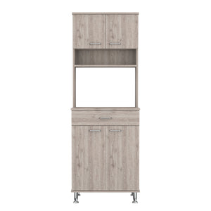 English Elm Newton Antibacterial 2-Piece Kitchen Set with Island & Pantry, 8 Shelves, Drawer, White/Gray Durable Prep Surface B062S00193
