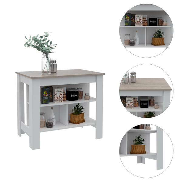 English Elm Roblar 2-Piece Kitchen Island & Pantry Set in White/Light Gray – Dual Prep Tops, 8 Shelves, Sturdy Storage B062S00196