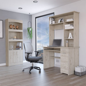 English Elm Light Gray 10-Shelf 4-Door 2-Piece Office Set Bookcase & Desk — Compact Storage, Drawer Space, Stylish Workstation B062S00188
