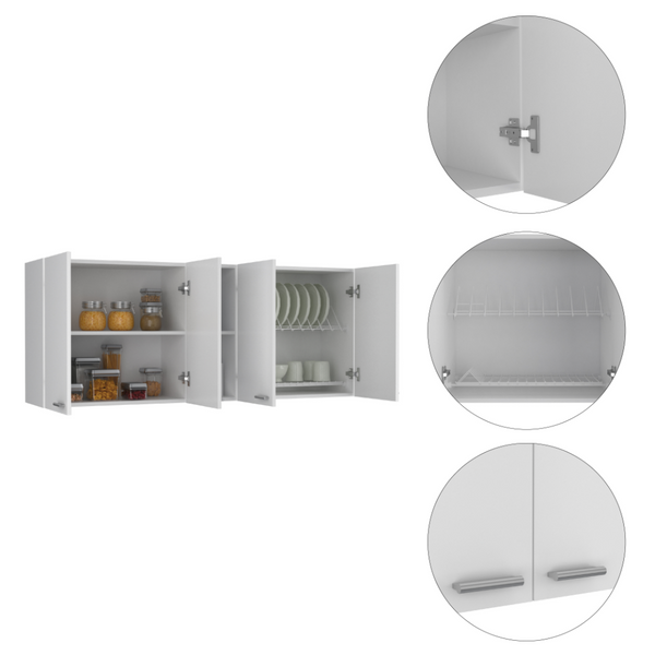 English Elm Sierra Modern 7-Shelf 4-Door Kitchen Set with Island & Wall Cabinet in White Walnut — Stylish Storage Bliss B062S00194