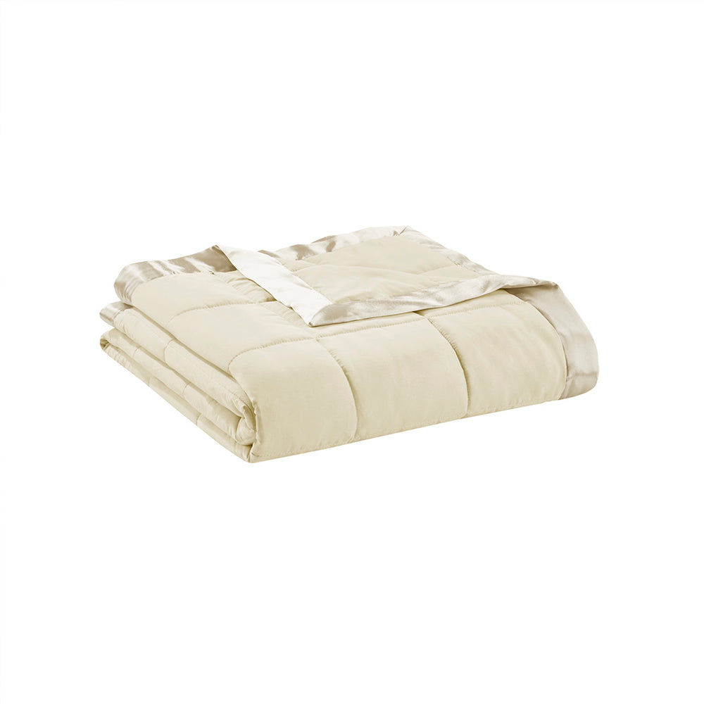 English Elm Lightweight Down Alternative Blanket Twin Cream with Satin Trim, Moisture-Wick, Hypoallergenic Comfort B035129270