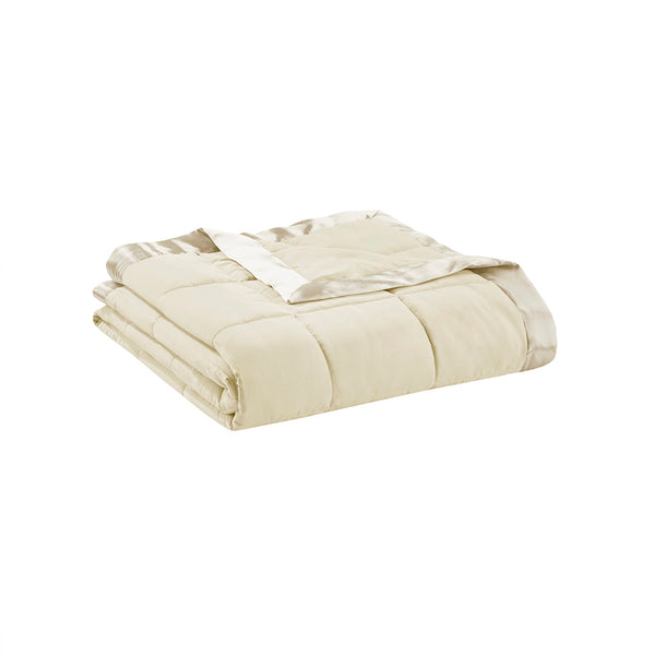 English Elm Lightweight Down Alternative Blanket Twin Cream with Satin Trim, Moisture-Wick, Hypoallergenic Comfort B035129270