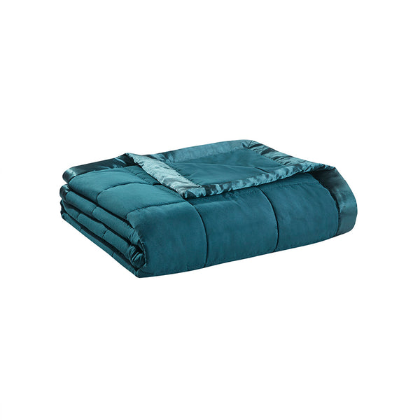 English Elm Lightweight Down Alternative Blanket with Satin Trim - Hypoallergenic, OEKO-TEX, Moisture-Wicking Cozy Luxury Teal 15.75 L x 8.66 W x 8.66 H B03598531