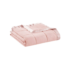 English Elm Lightweight Down Alternative Blanket with Satin Trim, Hypoallergenic OEKO‑TEX Twin, Moisture‑Wicking Comfort Blush 15.55 L x 12.8 W x 7.87 H B03598495