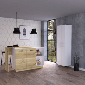 English Elm Crescent 7-Shelf 4-Door Kitchen Set with Island & Pantry, White/Light Oak, Spacious Prep and Storage (98) B062S00202