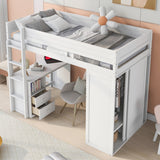 Hearth and Haven Wood Twin Size Loft Bed with Wardrobes and 2-Drawer Desk with Cabinet GX000332AAK