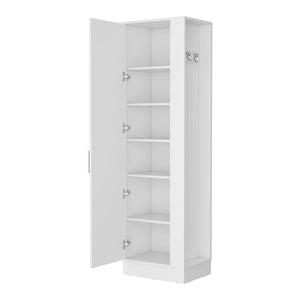 English Elm Greenville Tall Storage Cabinet White with 2 Doors, 6 Shelves, Slim Profile & Broom Hangers - Durable Manufactured Wood (72.3"H) B062103270