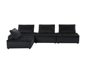 English Elm Anna Tufted Black Velvet Modular Sofa Four Seat Low Profile Contemporary Living B061S00695