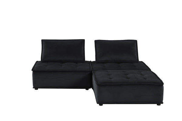 English Elm Anna Tufted Black Velvet Sectional with Ottoman for Dramatic Living Room Style B061S00694