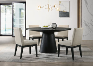 English Elm Jasper Round Pedestal Dining Set Seats Four with Wood Grain Top and Gray Chairs B061S00687