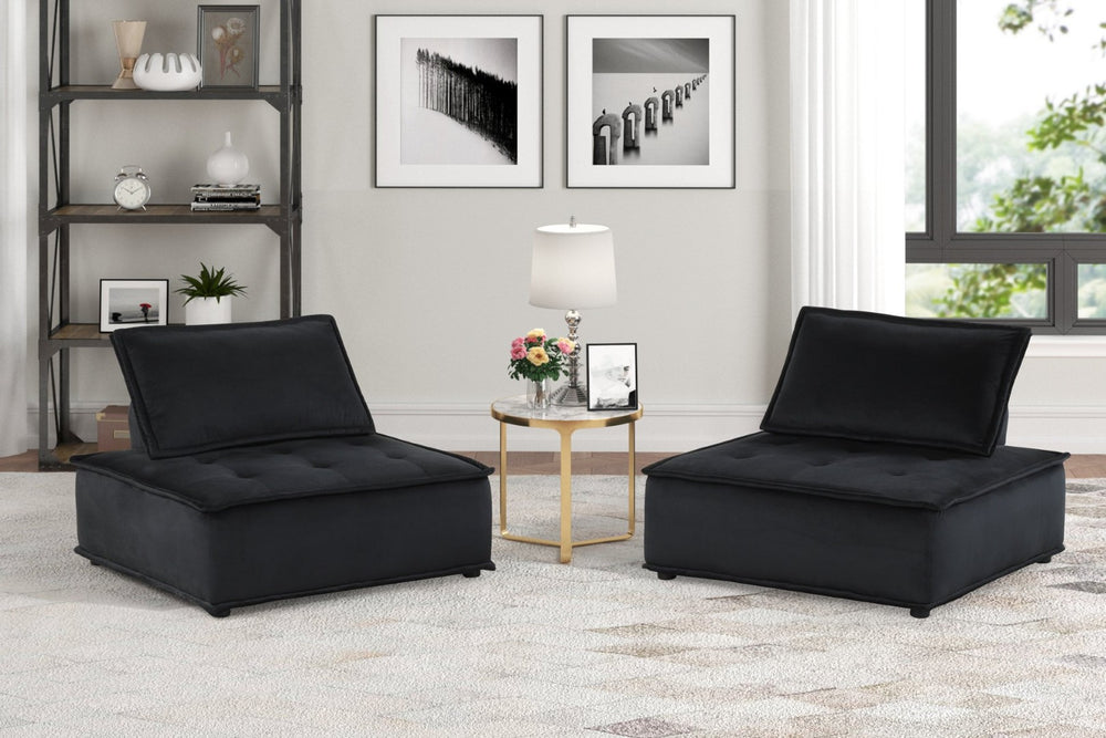 English Elm Anna Tufted Velvet Armless Lounge Chairs Set of Two Low Profile Modern Seating B061S00693