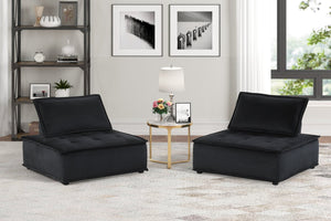 English Elm Anna Tufted Velvet Armless Lounge Chairs Set of Two Low Profile Modern Seating B061S00693