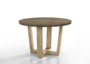English Elm Brutus Round Oak Veneer Dining Set Seats Four with Wheat Fabric Chairs Walnut Finish B061S00681