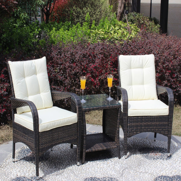 English Elm Outdoor 3-Piece Wicker Patio Furniture Set With Cushions - Cozy Conversation Set For Small Spaces W209S00015-GIGA