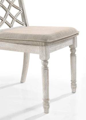 English Elm Havanna Off White Fabric Dining Chairs with Carved Back and Distressed Legs Set of 2 B061110737