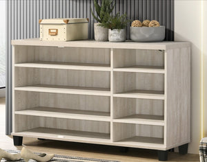 English Elm Corby Three Door Entryway Shoe Cabinet with Oak Finish and Six Adjustable Shelves B061110713