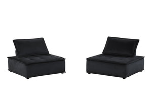 English Elm Anna Tufted Velvet Armless Lounge Chairs Set of Two Low Profile Modern Seating B061S00693
