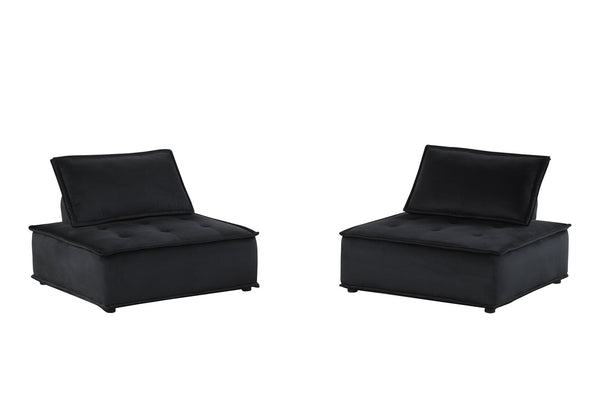 English Elm Anna Tufted Velvet Armless Lounge Chairs Set of Two Low Profile Modern Seating B061S00693