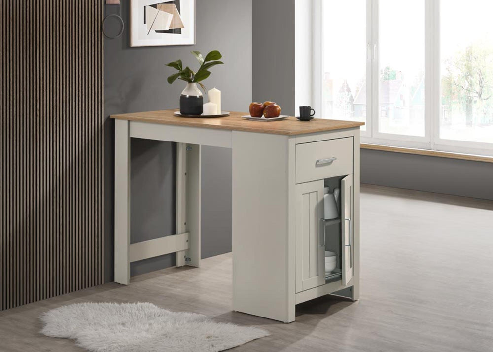 English Elm Alonzo Oak Finish Counter Height Dining Table with Cabinet and Drawer for Small Spaces B061110681
