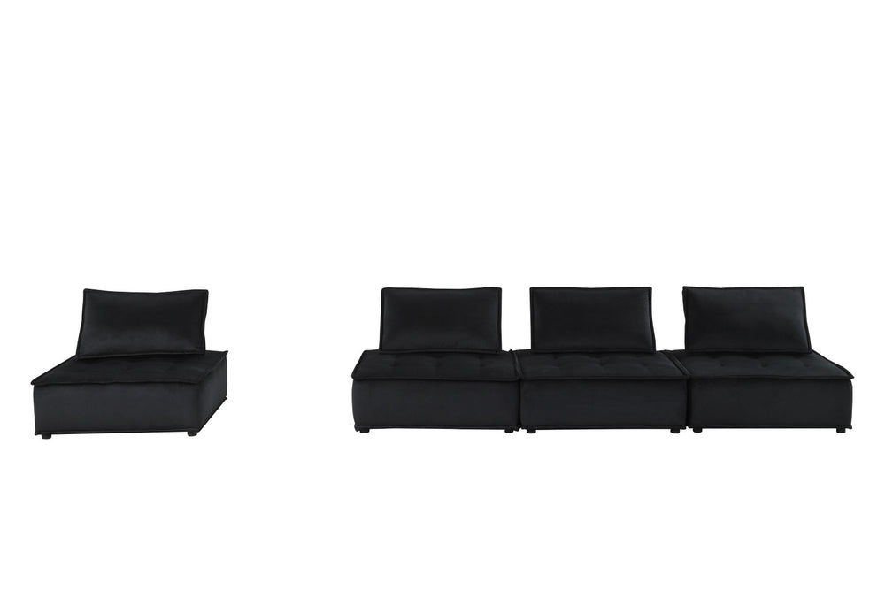 English Elm Anna Four Piece Modular Sofa in Tufted Black Velvet for Modern Living Rooms B061S00696