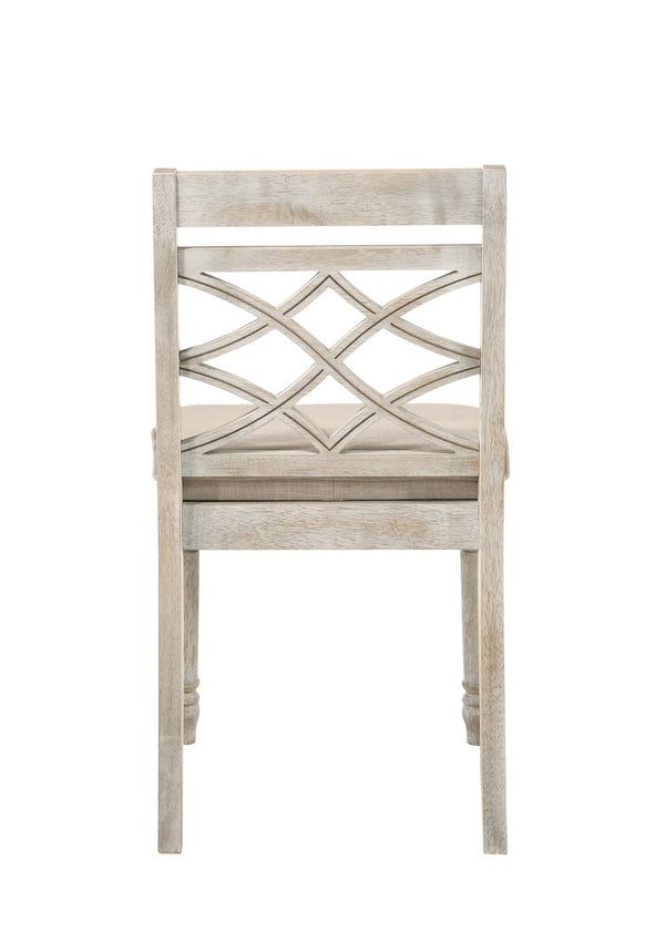 English Elm Havanna Round Walnut Dining Set Seats Four with Cushioned Off-white Upholstered Chairs B061S00682
