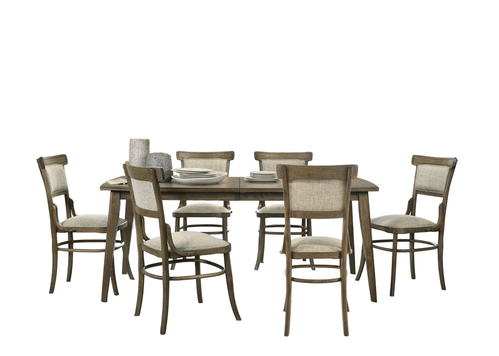 English Elm Bistro Vintage Walnut 7 Piece Dining Set with Upholstered Armless Chairs for Six B061S00684
