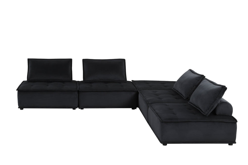 English Elm Anna Grid-tufted Black Velvet Modular Sectional for Stylish Living Rooms Seats Five B061S00699