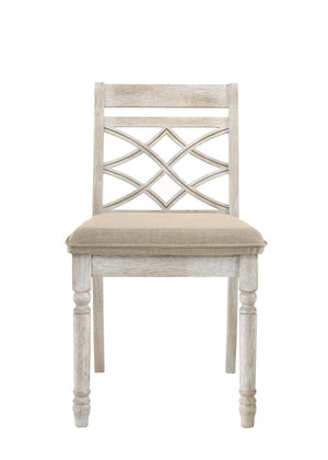 English Elm Havanna Off White Fabric Dining Chairs with Carved Back and Distressed Legs Set of 2 B061110737