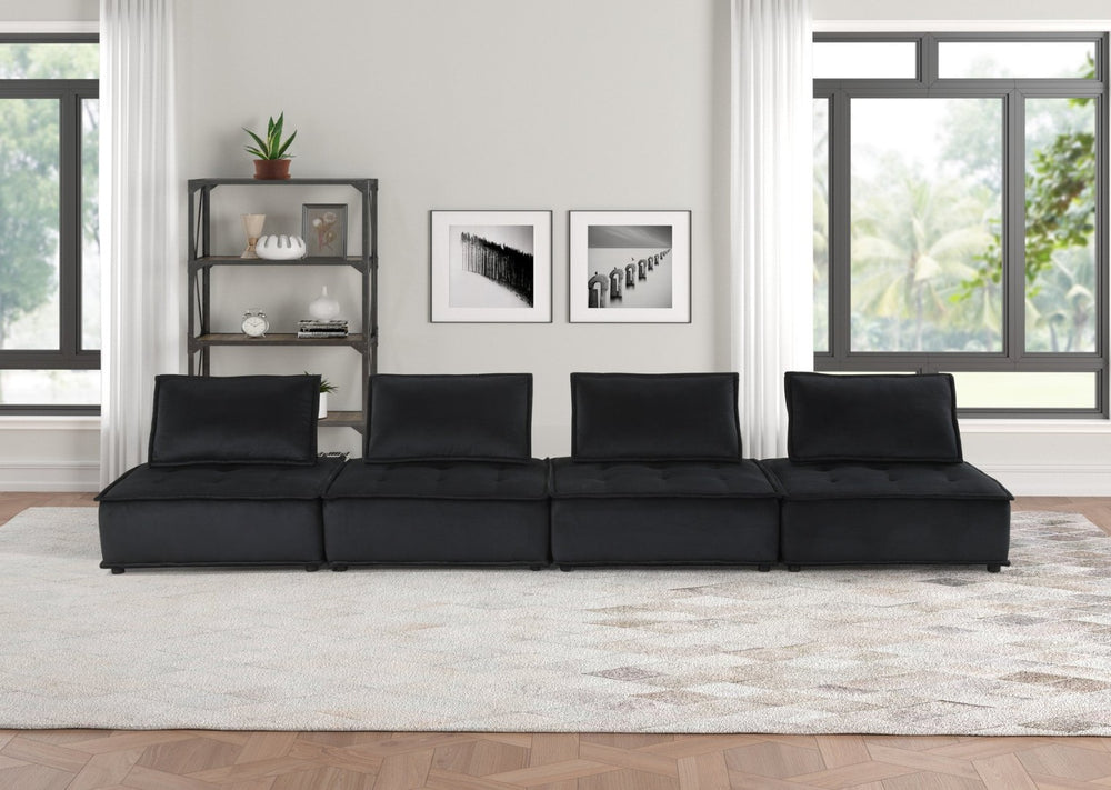 English Elm Anna Tufted Black Velvet Modular Sofa Four Seat Low Profile Contemporary Living B061S00695