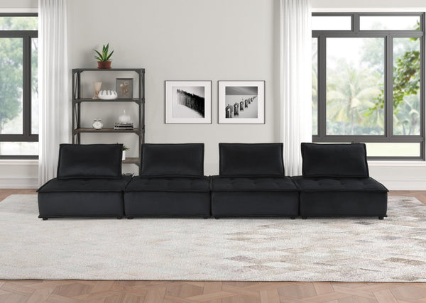 English Elm Anna Tufted Black Velvet Modular Sofa Four Seat Low Profile Contemporary Living B061S00695