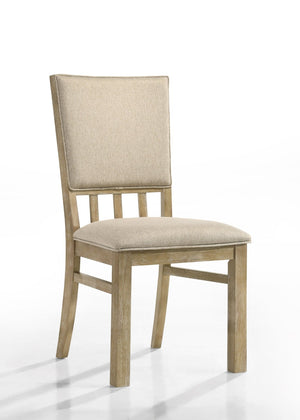 English Elm Brutus Round Oak Veneer Dining Set Seats Four with Wheat Fabric Chairs Walnut Finish B061S00681