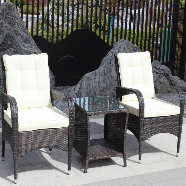 English Elm Outdoor 3-Piece Wicker Patio Furniture Set With Cushions - Cozy Conversation Set For Small Spaces W209S00015-GIGA