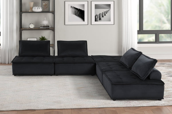 English Elm Anna Grid-tufted Black Velvet Modular Sectional for Stylish Living Rooms Seats Five B061S00699