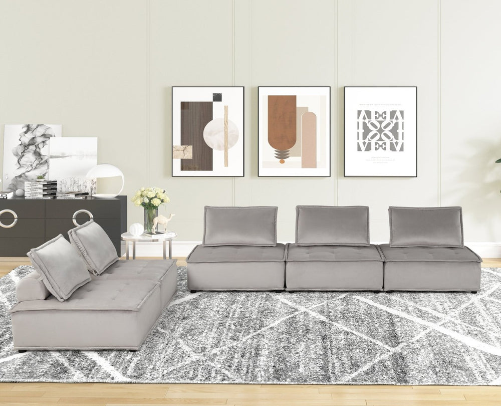 English Elm Anna Tufted Velvet Modular Sofa Set Mid-century Living Room Five Piece Seating B061S00710