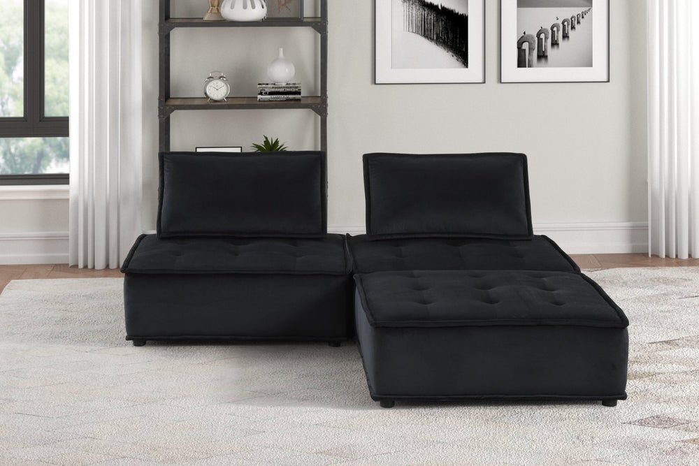 English Elm Anna Tufted Black Velvet Sectional with Ottoman for Dramatic Living Room Style B061S00694