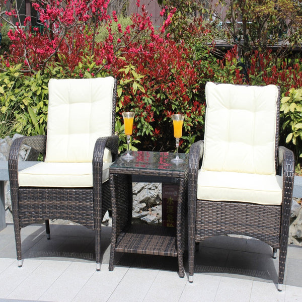 English Elm Outdoor 3-Piece Wicker Patio Furniture Set With Cushions - Cozy Conversation Set For Small Spaces W209S00015-GIGA