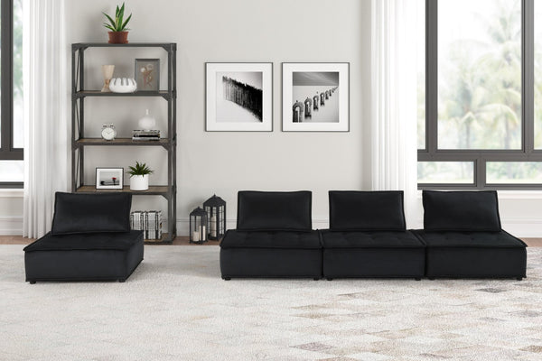 English Elm Anna Four Piece Modular Sofa in Tufted Black Velvet for Modern Living Rooms B061S00696