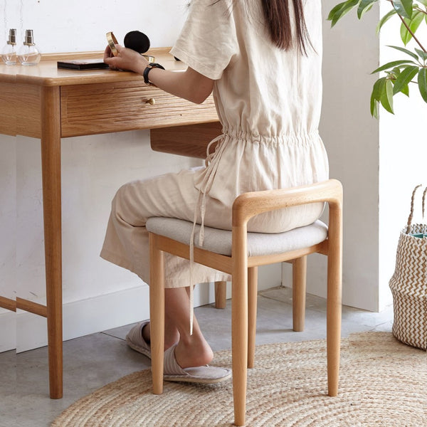 English Elm Natural Beech Wood Compact Vanity Stool Solid Grain Frame for Bedroom or Dining W128384022