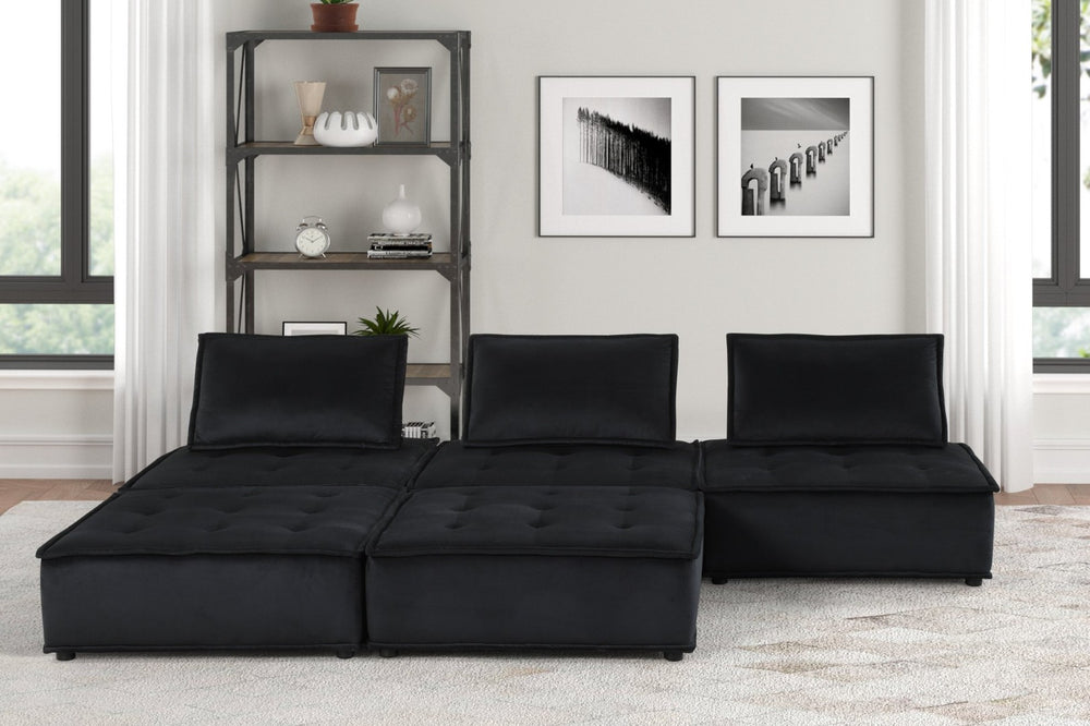 English Elm Anna Modular Velvet Sectional Sofa Set with Ottoman Button Tufted Lounge Seating B061S00701
