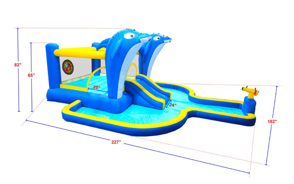 English Elm 8 in 1 Inflatable Outdoor Water Park Bounce House with Slide Sprinkler Hoop W167790002