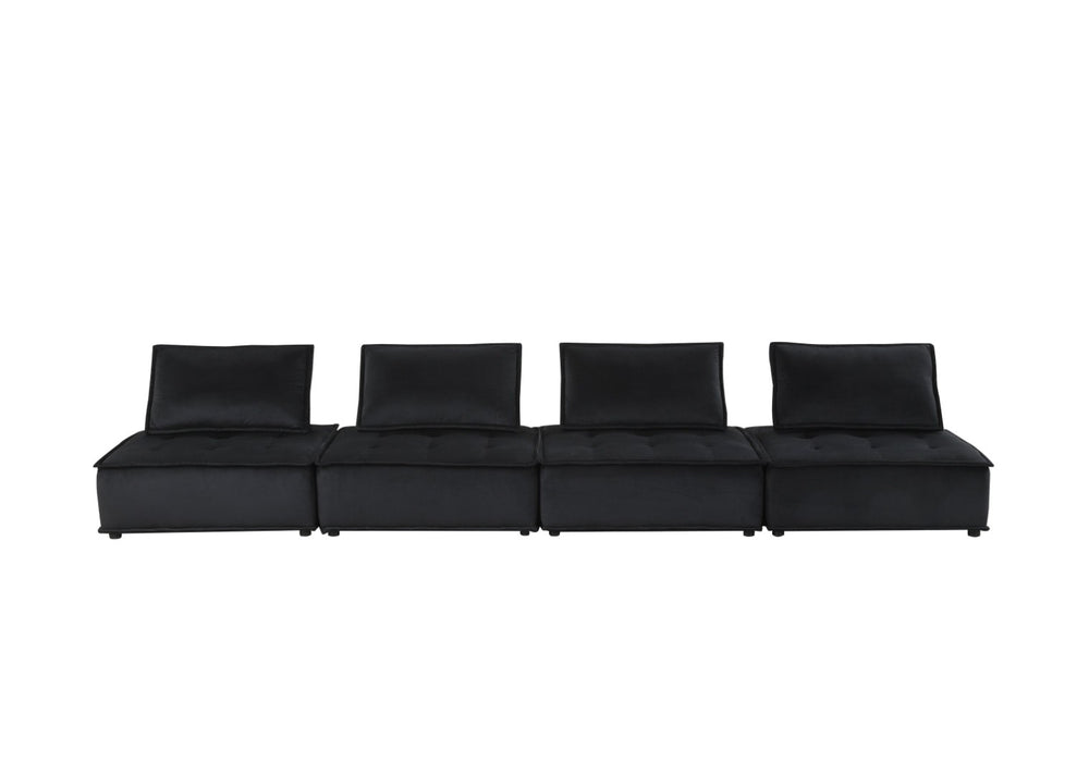 English Elm Anna Tufted Black Velvet Modular Sofa Four Seat Low Profile Contemporary Living B061S00695