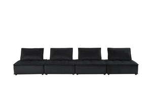 English Elm Anna Tufted Black Velvet Modular Sofa Four Seat Low Profile Contemporary Living B061S00695