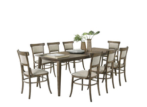English Elm Bistro Extendable Rectangular Dining Set Seats 8 Distressed Walnut Upholstered Chairs B061S00685