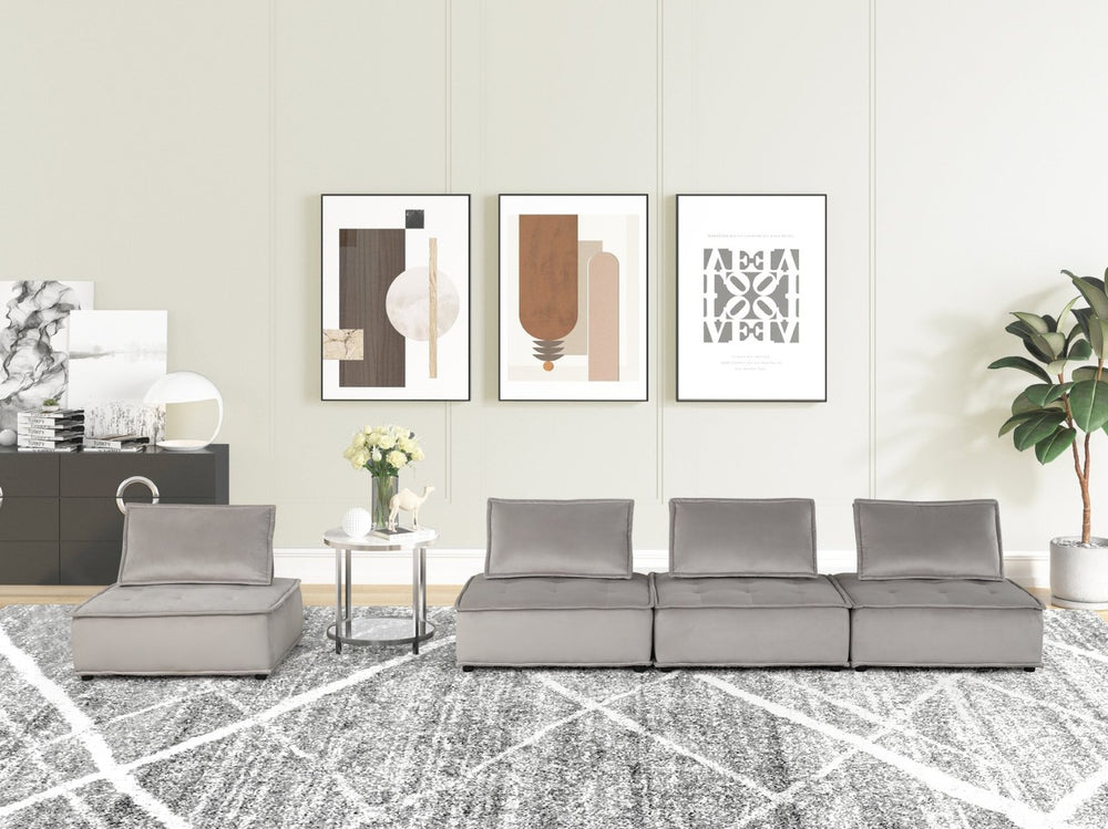 English Elm Anna Four Piece Modular Velvet Sofa Tufted Low Profile Design for Open Living B061S00706