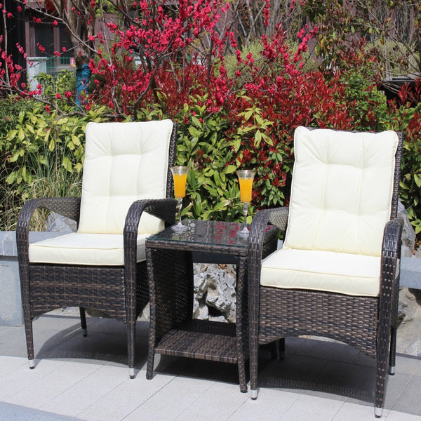 English Elm Outdoor 3-Piece Wicker Patio Furniture Set With Cushions - Cozy Conversation Set For Small Spaces W209S00015-GIGA