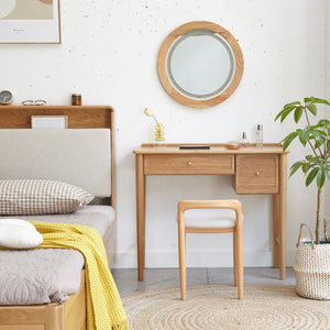 English Elm Natural Beech Wood Compact Vanity Stool Solid Grain Frame for Bedroom or Dining W128384022